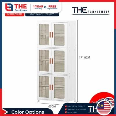 THE L25-65cm (2-3 Layers) Single/Double Door Installation Free Foldable Storage Cabinet With Wheels