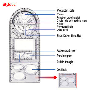 DUKEEN Multifunction Rotatable Drawing Template Art Design Construction Architect Stereo Geometry Circle Drafting Measuring Scale Ruler