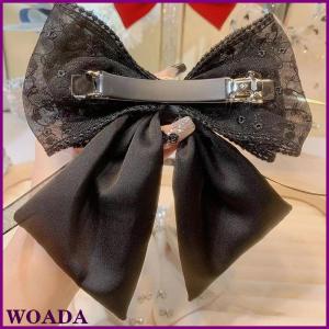 WOADA New Hairpin Satin Fabric Decorated Bow Rhinestone Black Large Size Hairpin Accessories For Women Girls