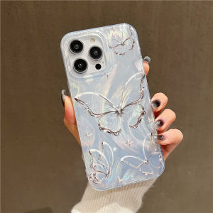 For iPhone 14 13 15 16 17 Pro Max Case Luxury Laser Silver Butterfly Phone Case for iPhone 16E 11 12 Pro Max  7 8 16 Plus Case