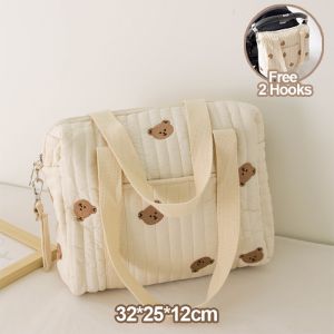 【24H】Korean Shoulder Bag Cotton Mummy Bag Baby Diaper Bag Waterproof Stroller Bag Large Capacity Travel Bag Embroider