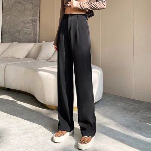 Honey PH--Solid High Waist Straight Slacks Wide Leg Pants