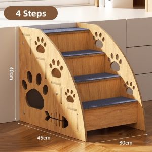 Pet Stairs Wooden Ladder Foldable Non Slip Removable Steps Bed Sofa Access Indoor