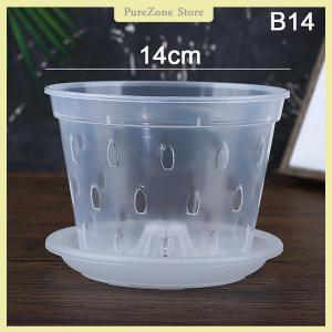 [PureZone] 1Pc Flowerpot Garden Planter Drainage Pots with Holes Transparent Orchid Baskets Plastic Breathable Flower Pots Accessories