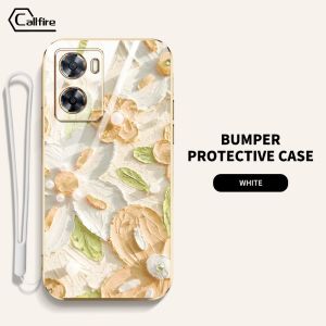Callfire Plating Phone Case For OPPO A57 4G 2022 A57S A57e A77S A77 4G Case Flowers Painted Oil Painting Patter Soft Casing Free Lanyard