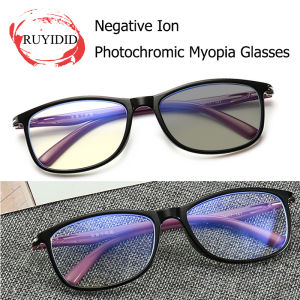 Myopia Eyeglasses With Lens Degree -0.5 To -6.0 Photochromic Negative Ion TR90 Flexible Rectangular Eyewear Frame Men Women Color Change Glasses Nearsighted Spectacle Chameleon