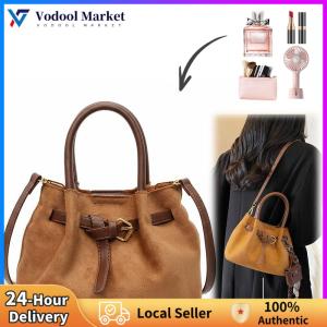 Womens Vintage Faux Suede Shoulder Bag for Travel and Work with Classic Retro Look