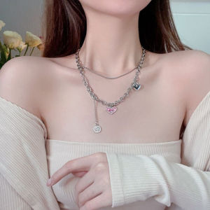 สร้อยคอจี้ดอกไม้สีสันไม่สม่ำเสมอสร้อยคอลูกปัดหินธรรมชาติสร้อยคอผู้หญิง Y2k สไตล์สร้อยคอ