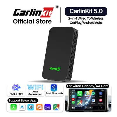 CarlinKit 5.0 Official 2air - CarPlay Wireless Adapter & Android auto Dual-Compatibility Dongle - Wired to Wireless Receiver Waze Spotify 5.8Ghz WiFi Bluetooth GPS Auto-Connect
