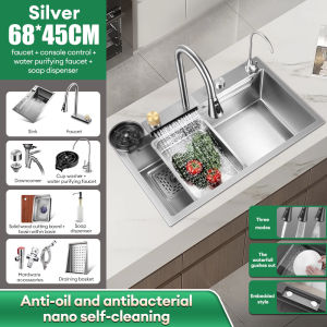 GAA SUS304 Stainless Steel Sink Kitchen Sink with Waterfall Pull-out Faucet Sink Drain&Basket