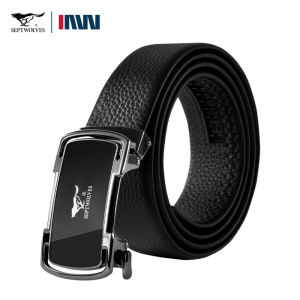 SEPTWOLVES Business Genuine leather Cowhide Belt Glossy black Sleek Automatic Buckle Comfortable Genuine Leather Design Casual