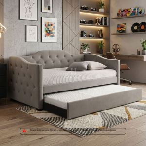 I HOME Twin Single Day Bed Velvet Fabric Bedframe 2 in 1 Convertible