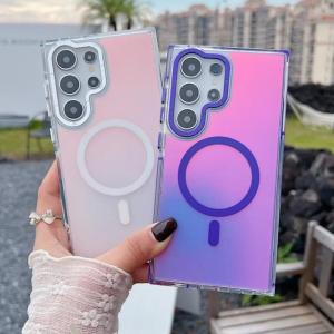 Metal Lens for MagSafe Phone Case For Samsung S25 S24 Ultra S23 Plus S22 S21 A53 A54 A55 Wireless Charging Discolour Cover