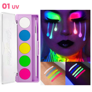 5 Cores UV Glow Paint Fluorescent Neon Oil Fac-e Body Cosmetic Palette For Halloween Party Paint Fancy Dress Kid Cosplay Makeup