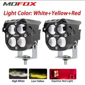 MOFOX D2-1 Laser Gun Motorcycle LED Light 80W High/Low Beam 3Color White Yellow Red/Blue Mini Driving Light Waterproof Auxiliary Light for Motorcycle LED Work Light