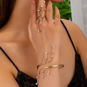 2PCS Simple Geometric Imitation Pearl Winding Line Ring Bracelet Set Exaggerated Personality Fashion