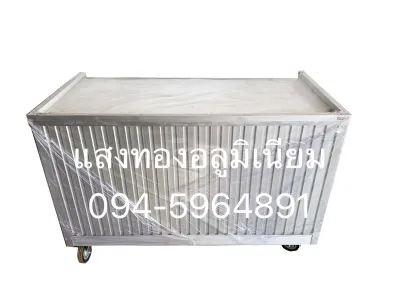เคาเตอร์ขายอาหาร อลูมิเนียมขนาด1.25*.61*.81 หน้าเรียบพร้อมช่องใส่ของข้างใต้และลิ้นชักกลาง