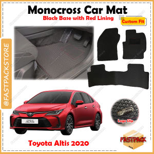 TRAPMAT For Toyota Altis 2020 MONOCROSS Car Mat Customize Car Floor Mat Kereta Pelapik Kaki Waterproof Anti Slip DIY Black Base with Red Lining FREE Car Brand Logo Full Set Karpet