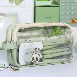 JUTBONG with Handle Pencil Case Transparent Large Capacity Stationery Storage Pouch Creative Multi-functional Pen Bag Office School Supplies