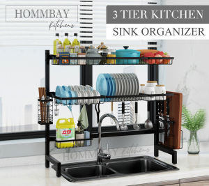 SLASHED PRICES TO CLEAR STOCK ! HOMMBAY Kitchen Rack [ 3 Tier 62cm  72cm  82cm  92cm  102cm length ] STAINLESS STEEL Kitchen Over the Sink Dish Rack / Kitchen Organiser Organizer / Kitchen Shelf / Kitchen Storage / Kitchen Dishrack / in Elegant Black