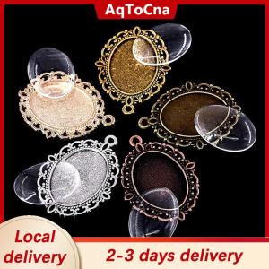 [COD] AqToCna Ship within 24 hours 60Pcs 5 colors Round Pendant Trays Glass Cabochon Crafting DIY Jewelry Making