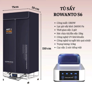 Tủ sấy quần áo Rowanto S8 Plus 2 tầng khung inox Máy sấy quần áo có điều khiển từ xa diệt khuẩn chống mốc giữ cho quần áo thơm mát