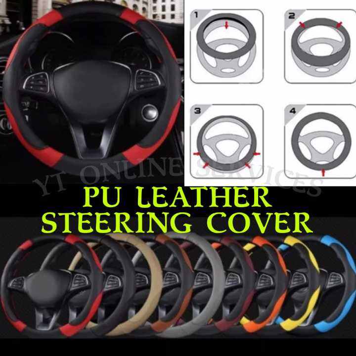 Universal Car PU Leather Steering Cover Size 38cm Breathable Non-Slip ...