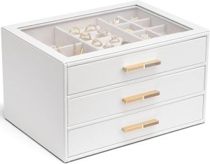 Jewelry Box for Women Jewelry Organizer with 3 Drawers for Necklaces Rings Earrings Bracelets