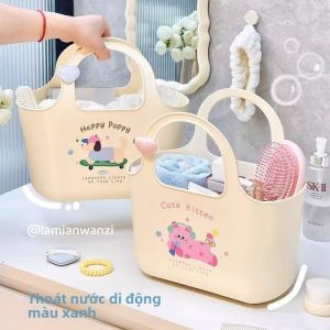 Giỏ tắm di động dung tích lớn Giỏ đựng đồ phòng tắm có thể thoát nước rửa sinh viên giỏ mua sắm hoạt hình