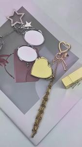 Hot Sale ins Ms. Fengs fashionable metal lipstick storage mirror case lipstick bag mesh pouch keychain