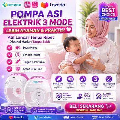 Happymomi Pompa ASI Elektrik Handsfree Wireless Electric Breast Pump 180 ML BPA Free Pumping ASI Portabel 3 Mode Hisap