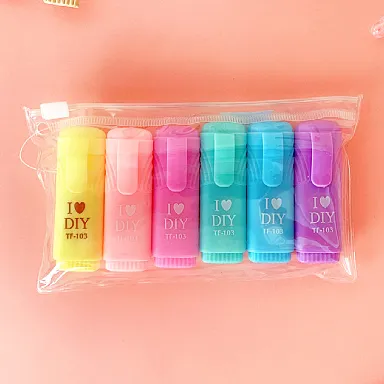 6Pcs/Pack Mini Highlighter Pens Set Cute Highlighters Lovely Cartoon Paint Marker Pen School Office