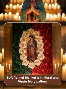 Our Lady And Floral Pattern Soft Flannel Blanket Religion Mary Soft Cover Flannel Throw Blanket Lightweight Warm Blanket For Bedroom King Full Size