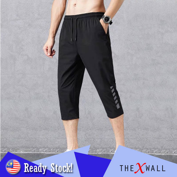 [M - 5XL] Running Cropped Shorts Men Sports Short Pants Fast Dry Seluar Sukan Pendek Tiga Suku 3/4 Lelaki Lutut