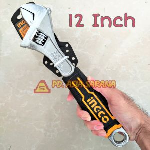 Kunci Inggris 12" Inch Gagang Karet INGCO HADW131128 Adjustable Wrench