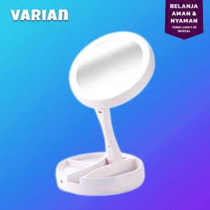 Cermin Rias LED USB Cas Lipat 2 Sisi Kaca Bulat 13 cm Ganda Putar