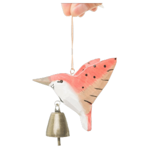 CHICSTOP Hanging Ornaments Hummingbird Wind Chime Home Decor Cute Wooden Wind Chime Unique Gift with Bell Wood Bird Sculpture Outdoor Hanging