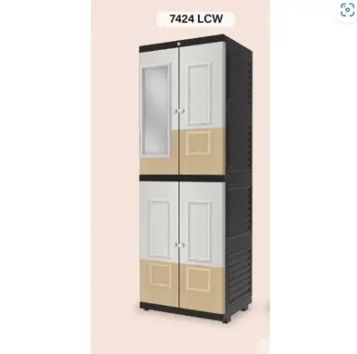 LEMARI PAKAIAN PLASTIK SUSUN 4 KUNCI KACA NAIBA NANDOS LONG DOOR [NAIBOX]