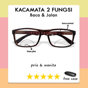 FREE BOX - Kacamata Baca Lensa Plus 2 in 1 BACA dan JALAN Double Lensa Super Fokus Ukuran ( +100 s/d +3.00 ) Gagang PER Bingkai Coklat Kacamata Baca Rabun Dekat Pria Wanita Reading Glasses Untuk Baca Dewasa Model Simple Terbaru