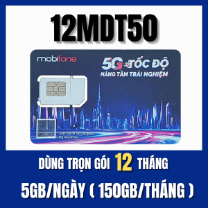 Sim 4G 12MDT50 Sim Data Mobifone Trọn Gói 12 tháng Với 5GB/ngày Bảo Hành 1 Đổi 1 Trong 1 Năm | FREESHIP - CHƯA KÍCH HOẠT