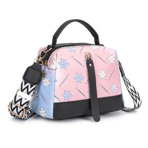 WENKEN BAGS#8335 Women`s dual-compartment crossbody bag features a multi-colored pastel gradient with floral print