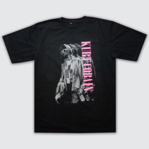 Kaos band kurt cobain nirvana tulisan pink grunge rock legend t shirt dewasa pria wanita