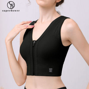 Superflower dây kéo phía trước Thể Thao áo ngực với miếng đệm có thể tháo rời Quần tập Yoga áo chống sốc Cao Spport Áo tập thể dục Cho Phụ Nữ