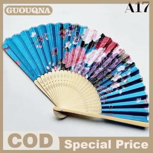 GUOUQNA พัดผ้าไหมสไตล์จีนพับได้ตกแต่งบ้านวินเทจศิลปะงานฝีมือของขวัญงานปาร์ตี้เต้นรำลายดอกไม้ของขวัญพัดมือ