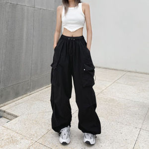 Elastic Sports Cargo Pants Casual Loose High Waist Wide Leg Pants