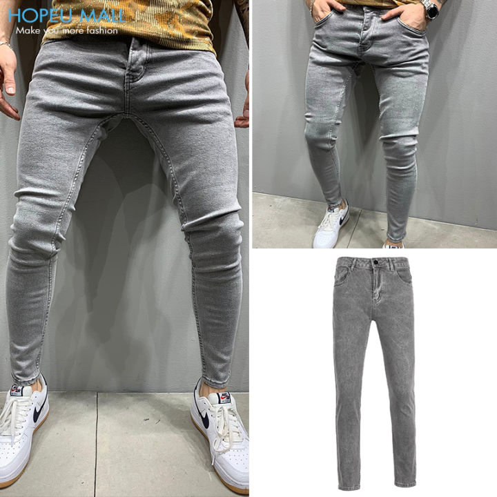 HOPEU Jeans Men Slim Fit Skinny Denim Pants Stretchable Fashion