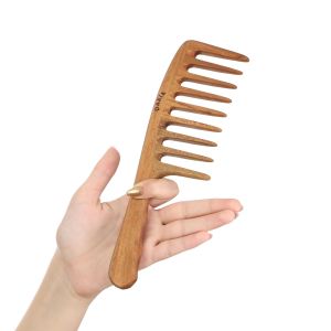 Wide Tooth Wooden Comb Handmade - Natural Vintage Style Wide Tooth Comb for Curls Gentle Styling - Anti-Static Wood Hair Combs For Women Detangling (Extra Wide Tooth)
