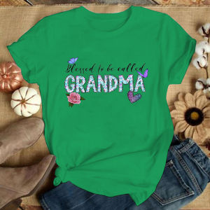 10 Colors Women Fashion Short Sleeve Tee Shirt Blessed To Be Called Grandma Print T Shirt Casual Loose Summer Cool T-Shirt Top