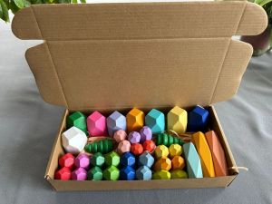 2026 Montessori Wooden Sorting Stacking Rocks Stones Sensory Toddler Toys Learning Toys Building Blocks Game for Kids Birthday Gifts