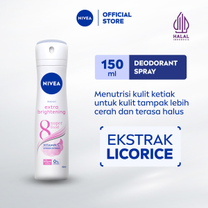 NIVEA Deodorant Spray Extra Brightening Radiant & Smooth 150ml - Deodoran semprot wanita mencerahkan ketiak brightening glowing wangi segar tahan lama seharian anti bau badan keringat - Vitamin C Ekstrak Licorice 0% alkohol